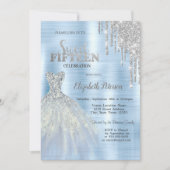 シルバーグリッタードリップスブルードレスブルーメタリック 招待状 (正面)