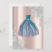 シルバーグリッタードリップスブルードレス21歳の誕生日 招待状 (裏面)