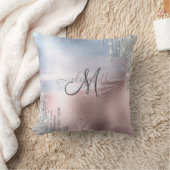 シルバーグリッタードリップスブルーバラ金ゴールドメタリック クッション (ブランケット)