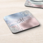 シルバーグリッタードリップスブルーバラ金ゴールドメタリック コースター (左側)