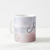 シルバーグリッタードリップスブルーバラ金ゴールドメタリック コーヒーマグカップ (正面左)