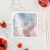 シルバーグリッタードリップスブルーバラ金ゴールドメタリック スタンダードカクテルナプキン (インサイチュ)