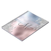 シルバーグリッタードリップスブルーバラ金ゴールドメタリック ノートブック (左側)