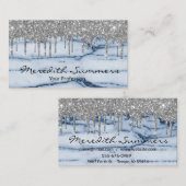 シルバーグリッタードリップスブルーマーブルカスタマイズグリッター 名刺 (正面/裏面)