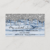 シルバーグリッタードリップスブルーマーブルカスタマイズグリッター 名刺 (裏面)