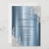 シルバーグリッタードリップスブルーメタリックリタイアメント 招待状 (正面)