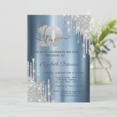 シルバーグリッタードリップスブルーメタリック10誕生日 招待状 (スタンド正面)