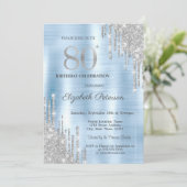 シルバーグリッタードリップスブルーメタリック80誕生日 招待状 (スタンド正面)