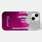 シルバーグリッタードリップスホットピンクグラムガーリー Case-Mate iPhoneケース (裏面 (横))
