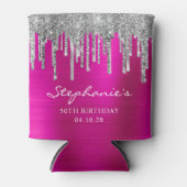 シルバーグリッタードリップスホットピンクフォイル50誕生日 缶クーラー (正面)