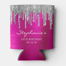 シルバーグリッタードリップスホットピンクフォイル50誕生日 缶クーラー