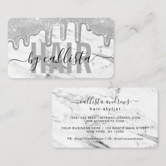 シルバーグリッタードリップスマーブル美容師 名刺 (正面/裏面)