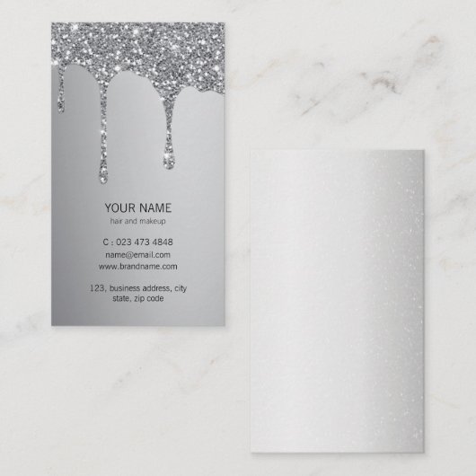 シルバーグリッタードリップスメタリックシャインメイクアップアーティスト 名刺 (正面/裏面)