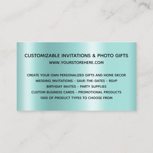 シルバーグリッタードリップスライトティール（緑がかった色）グラデーションオンラインストア 名刺 (裏面)