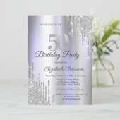 シルバーグリッタードリップスライトパープル50誕生日 招待状 (スタンド正面)