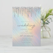 シルバーグリッタードリップスレインボーホログラフィ結婚ーズ 招待状 (スタンド正面)