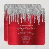 シルバーグリッタードリップスレッドフォイル50誕生日 招待状 (正面/裏面)