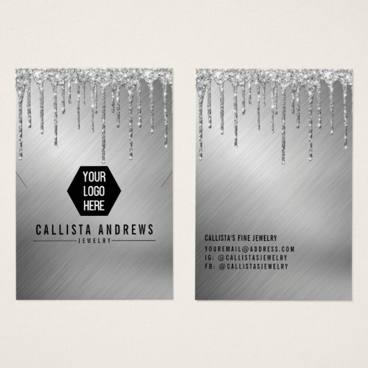 シルバーグリッタードリップスロゴネックレスディスプレイ (正面&裏面)