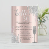 シルバーグリッタードリップスワイングラス30歳の誕生日 招待状 (スタンド正面)