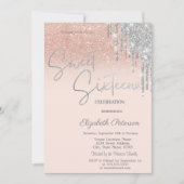 シルバーグリッタードリップス赤面ピンクスウィート16 招待状 (正面)