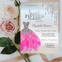 シルバーグリッタードリップス、かわいいドレスキンセアニェラ 招待状