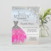 シルバーグリッタードリップス、かわいいドレス甘い16 招待状 (スタンド正面)