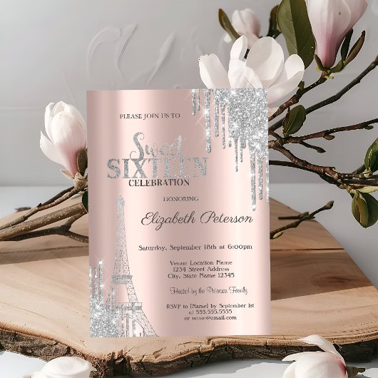 シルバーグリッタードリップス、エッフェルタワースウィート16 招待状