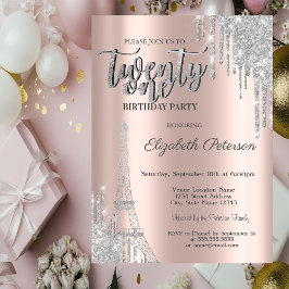 シルバーグリッタードリップス、エッフェルタワー21誕生日 招待状
