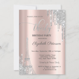 シルバーグリッタードリップス、エッフェルタワー30th Birthday 招待状