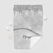 シルバーグリッタードリップス&スパークルネーム&モノグラムゴー ゴルフタオル (インサイチュ)