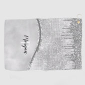 シルバーグリッタードリップス&スパークルネーム&モノグラムゴー ゴルフタオル (横)