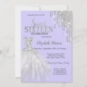 シルバーグリッタードリップス、ドレスライトパープルスウィート16 招待状 (正面)