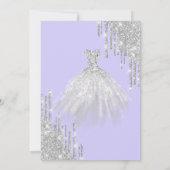 シルバーグリッタードリップス、ドレスライトパープルスウィート16 招待状 (裏面)