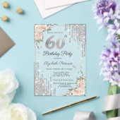 シルバーグリッタードリップス、バラ 60歳の誕生日 アクリル招待状 (インサイチュ (ウェディング))