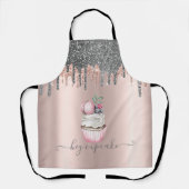 シルバーグリッタードリップバラ金ゴールドカップケーキマカロン エプロン (正面)