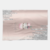 シルバーグリッタードリップバラ金ゴールドモノグラムカップケーキ キッチンタオル (横)