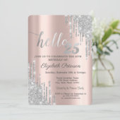 シルバーグリッタードリップバラ金ゴールド25th誕生日 招待状 (スタンド正面)