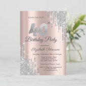 シルバーグリッタードリップバラ金ゴールド40th誕生日パーティー 招待状 (スタンド正面)