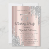 シルバーグリッタードリップバラ金ゴールド75th誕生日インビ 招待状 (正面)