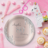 シルバーグリッタードリップバラ金ゴールド80th誕生日 ペーパープレート (パーティー)