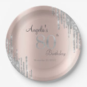 シルバーグリッタードリップバラ金ゴールド80th誕生日 ペーパープレート (正面)