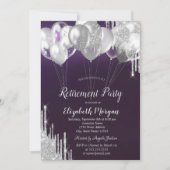 シルバーグリッタードリップバルーン紫の退職 招待状 (正面)
