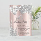 シルバーグリッタードリップバルーン90誕生日 招待状 (スタンド正面)