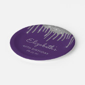 シルバーグリッタードリップパープル40歳の誕生日パーティー ペーパープレート (アングル)