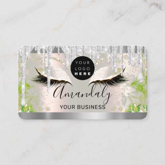 シルバーグリッタードリップフレームQrコードロゴの点滅 名刺 (正面)