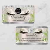 シルバーグリッタードリップフレームQrコードロゴの点滅 名刺 (正面/裏面)