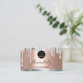 シルバーグリッタードリップフレームQrコードロゴバラ金ゴールド 名刺 (スタンド正面)