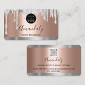 シルバーグリッタードリップフレームQrコードロゴバラ金ゴールド 名刺 (正面/裏面)