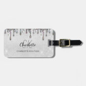 シルバーグリッタードリップモノグラムイニシャル名 ラゲッジタグ (正面横)