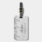シルバーグリッタードリップモノグラムイニシャル名 ラゲッジタグ (正面縦)
